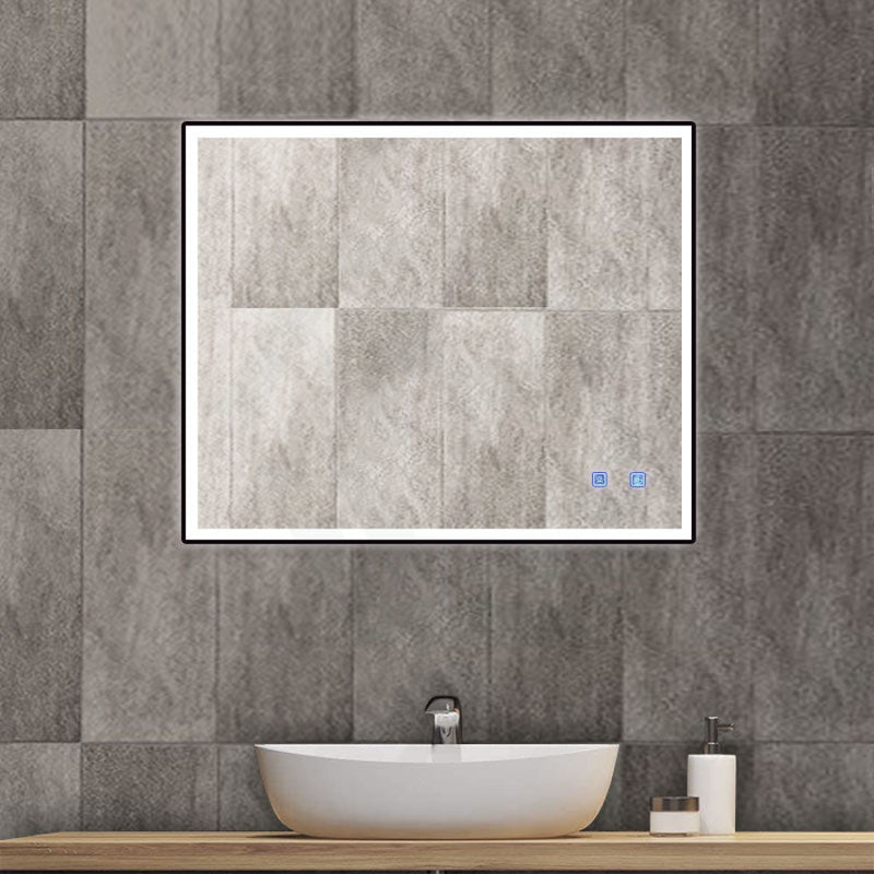 600/750/900Mm Led Mirror Square Black Framed Demister