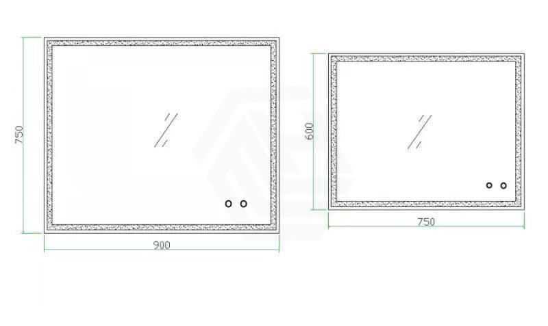 600/750/900Mm Led Mirror Square Black Framed Demister