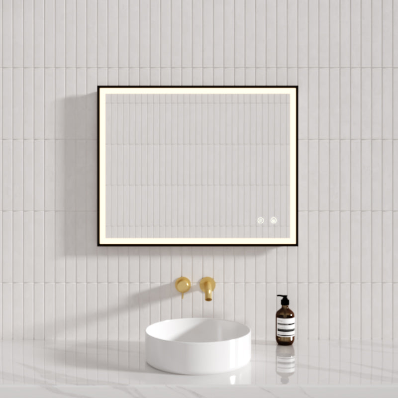 600/750/900Mm Led Mirror Square Black Framed Demister Horizontal/Vertical Installation Led Mirrors