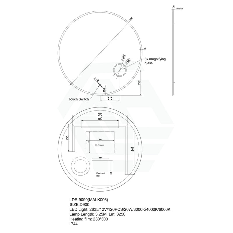 600/750/900Mm Round Led Mirror 3 Color Lighting Led Mirrors