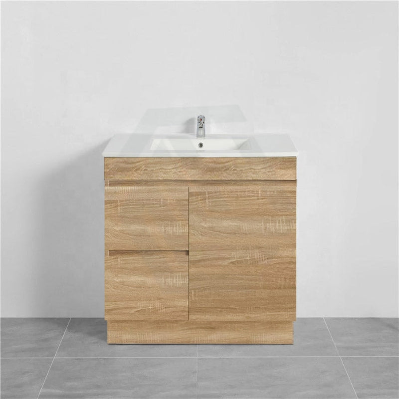 600/750Mm Narrow Berge Freestanding Bathroom Floor Vanity With Kickboard White Oak Wood Grain Pvc