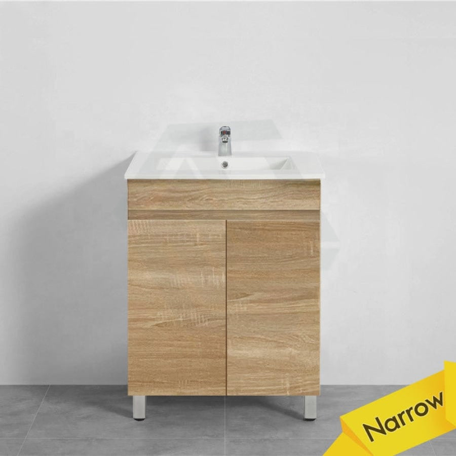 600-750Mm Narrow Berge Freestanding Bathroom Floor Vanity White Oak Wood Grain Left/Right Side Pvc