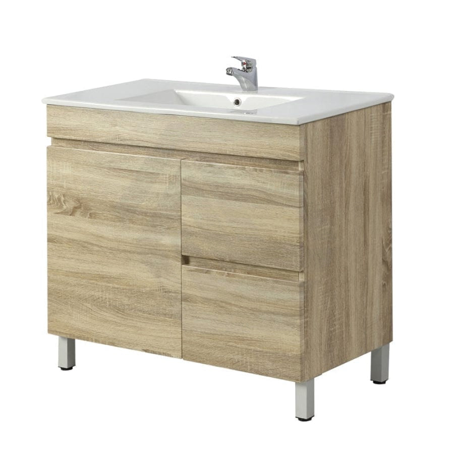 600-750Mm Narrow Berge Freestanding Bathroom Floor Vanity White Oak Wood Grain Left/Right Side Pvc