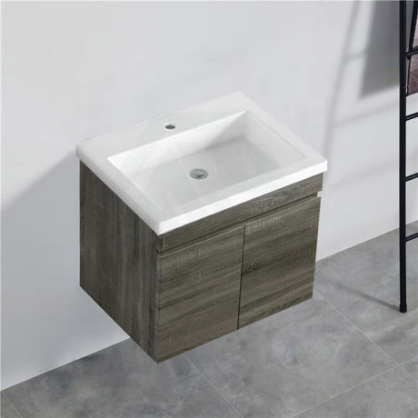 600/750Mm Narrow Berge Wall Hung Bathroom Floating Vanity Dark Grey Wood Grain Pvc Filmed Cabinet