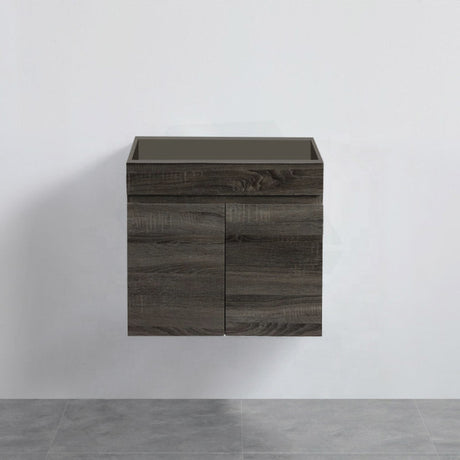 600/750Mm Narrow Berge Wall Hung Bathroom Floating Vanity Dark Grey Wood Grain Pvc Filmed Cabinet