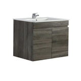 600/750Mm Narrow Berge Wall Hung Bathroom Floating Vanity Dark Grey Wood Grain Pvc Filmed Cabinet