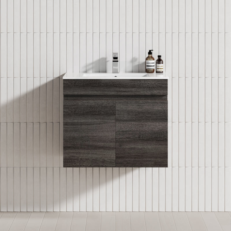 600/750Mm Narrow Berge Wall Hung Bathroom Floating Vanity Dark Grey Wood Grain Pvc Filmed Cabinet