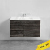 600/750Mm Narrow Berge Wall Hung Bathroom Floating Vanity Dark Grey Wood Grain Pvc Filmed Cabinet