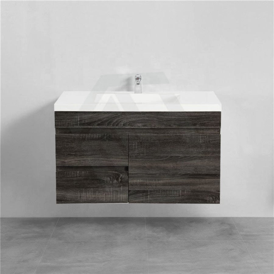 600/750Mm Narrow Berge Wall Hung Bathroom Floating Vanity Dark Grey Wood Grain Pvc Filmed Cabinet