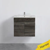 600/750Mm Narrow Berge Wall Hung Bathroom Floating Vanity Dark Grey Wood Grain Pvc Filmed Cabinet