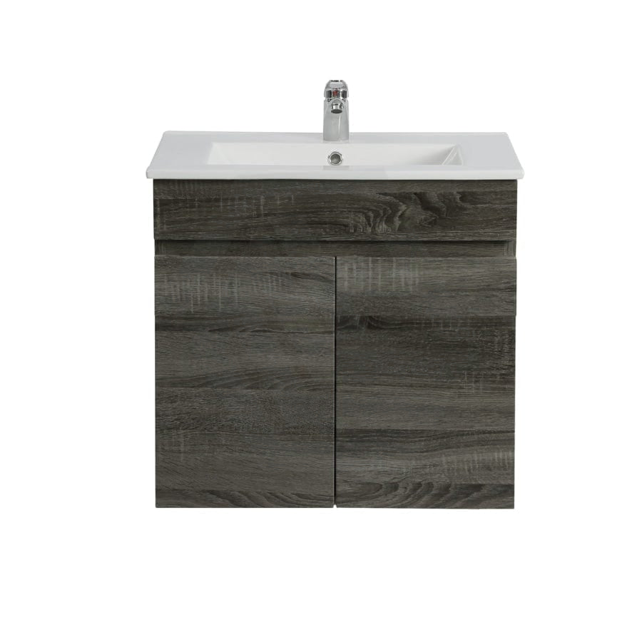 600/750Mm Narrow Berge Wall Hung Bathroom Floating Vanity Dark Grey Wood Grain Pvc Filmed Cabinet