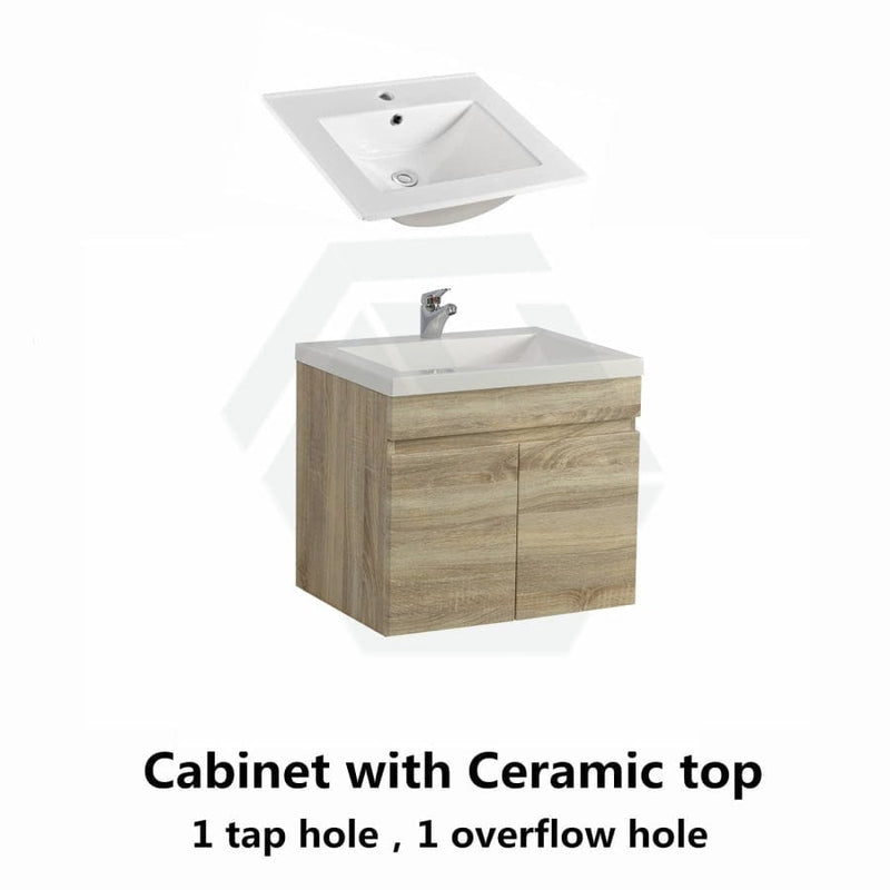 600-750Mm Berge Narrow Wall Hung Bathroom Vanity Left / Right Side Drawers White Oak Wood Grain Pvc