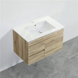 600/750Mm Narrow Berge Wall Hung Bathroom Vanity White Oak Wood Grain Pvc Filmed Cabinet Only &