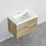 600/750Mm Narrow Berge Wall Hung Bathroom Vanity White Oak Wood Grain Pvc Filmed Cabinet Only &