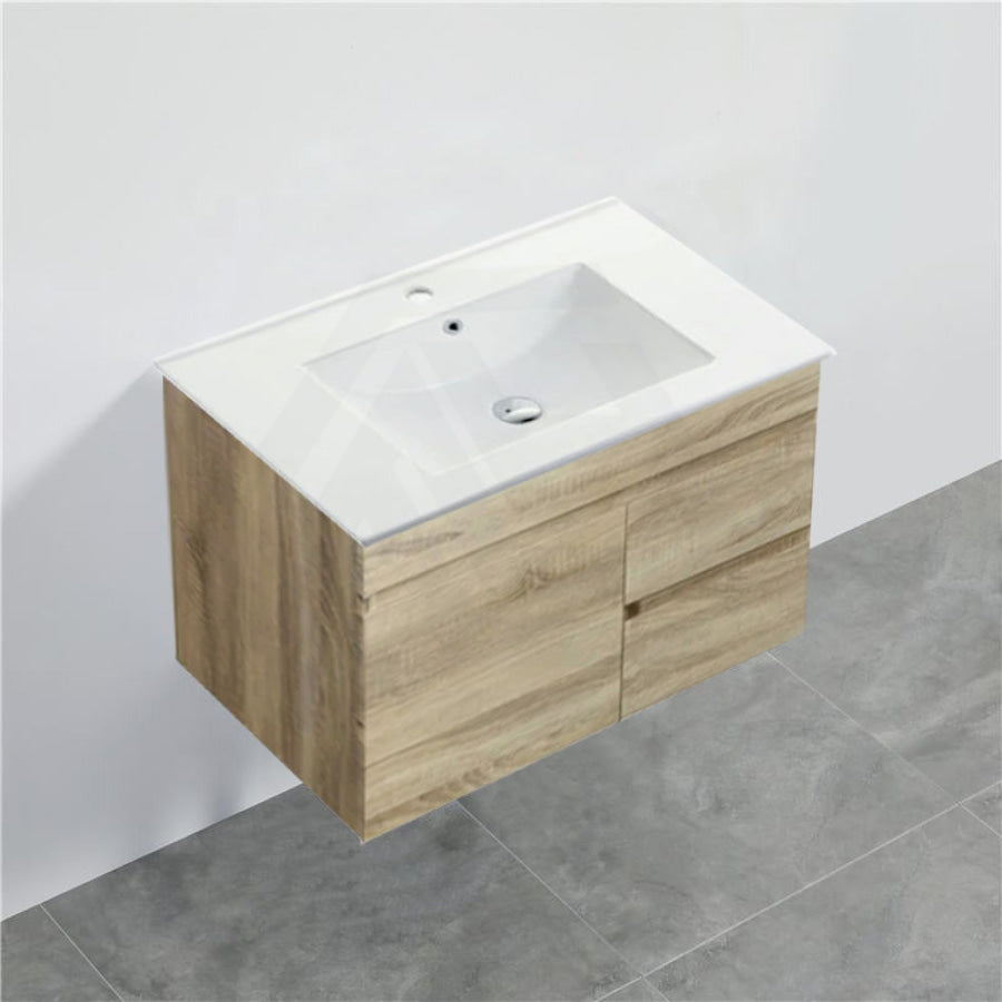 600/750Mm Narrow Berge Wall Hung Bathroom Vanity White Oak Wood Grain Pvc Filmed Cabinet Only &