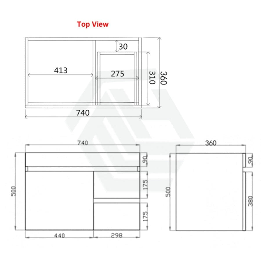 600-750Mm Berge Narrow Wall Hung Bathroom Vanity Left / Right Side Drawers White Oak Wood Grain Pvc