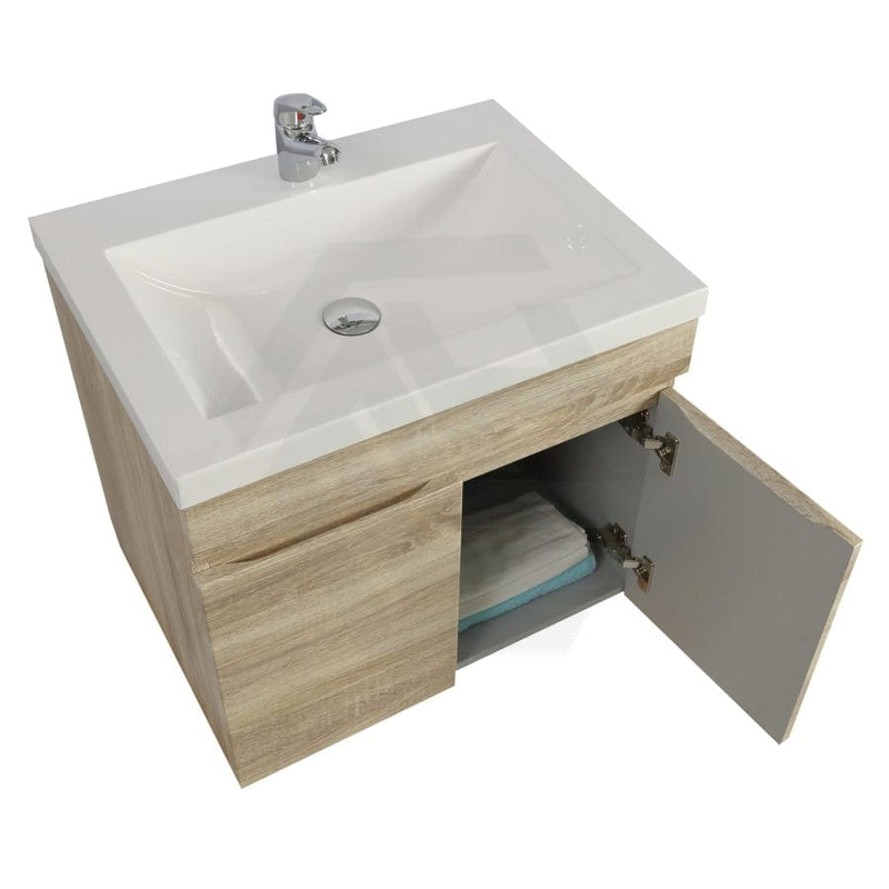 600-750Mm Berge Narrow Wall Hung Bathroom Vanity Left / Right Side Drawers White Oak Wood Grain Pvc