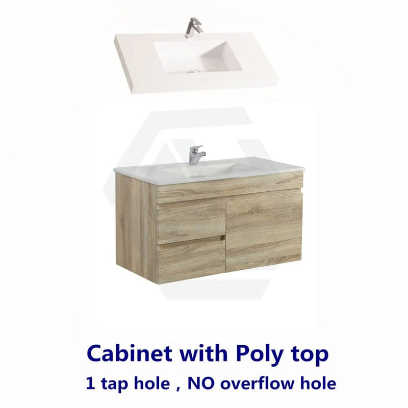 600-750Mm Berge Narrow Wall Hung Bathroom Vanity Left / Right Side Drawers White Oak Wood Grain Pvc