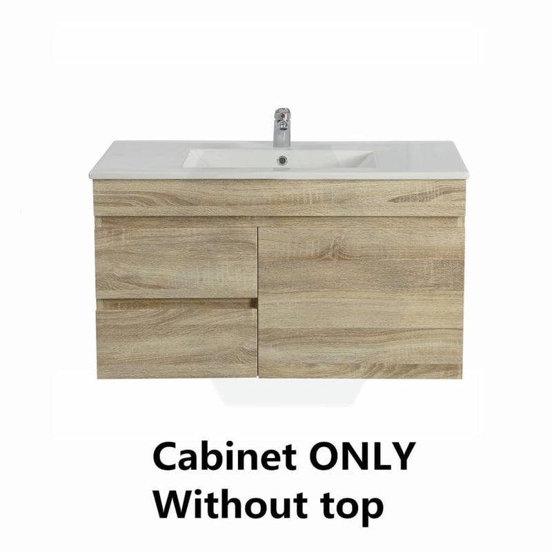 600-750Mm Berge Narrow Wall Hung Bathroom Vanity Left / Right Side Drawers White Oak Wood Grain Pvc