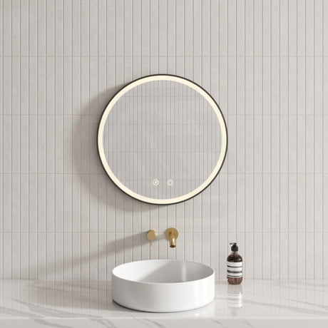 600/800Mm Round Black Framed Led Mirror With Easy Hooks And Dimmer Mirrors