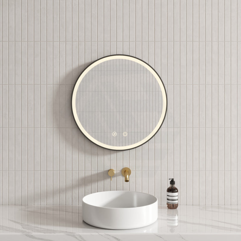 600/800Mm Round Black Framed Led Mirror With Easy Hooks And Dimmer Mirrors