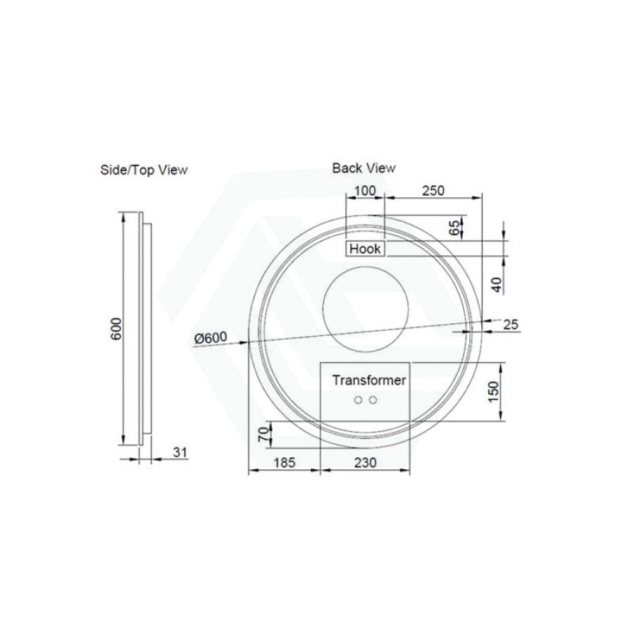 600/800Mm Round Brushed Nickel Framed Led Mirror With Easy Hooks And Dimmer 600X600Mm Mirrors