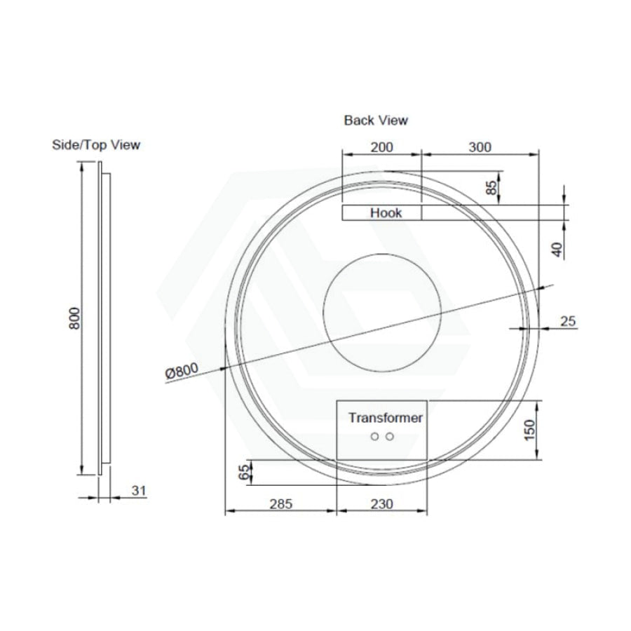 600/800Mm Round Brushed Nickel Framed Led Mirror With Easy Hooks And Dimmer 800X800Mm Mirrors