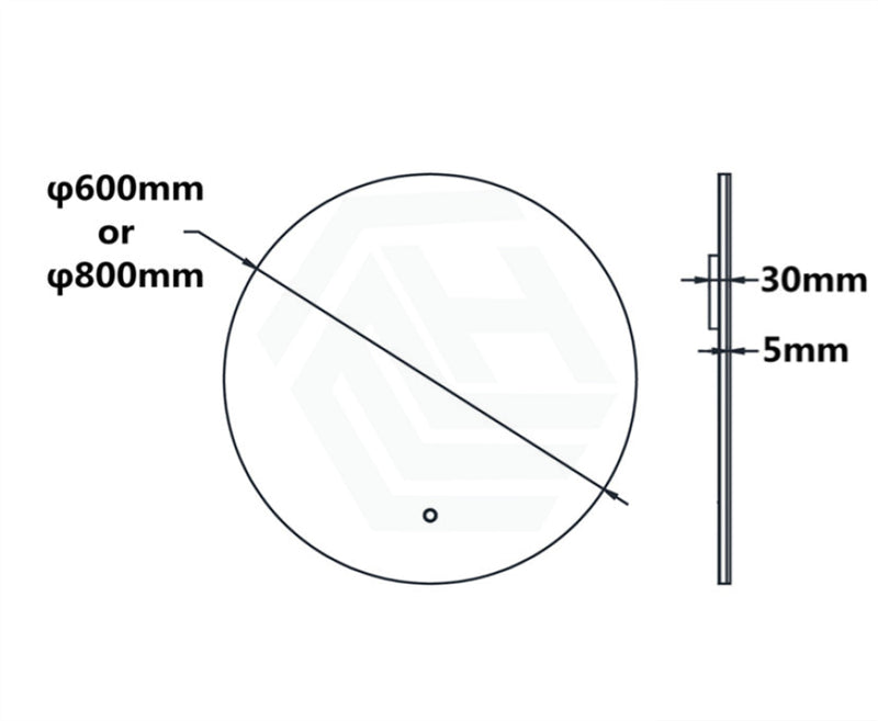 600/800Mm Led Mirror Backlit Round Frameless