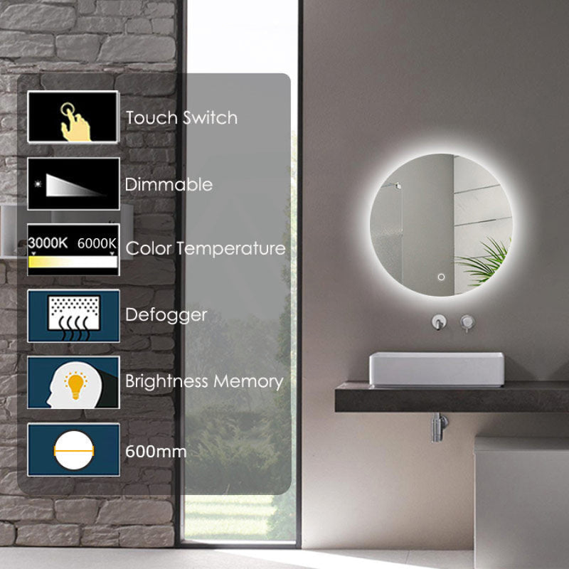 600/800Mm Led Mirror Backlit Round Frameless 600Mm