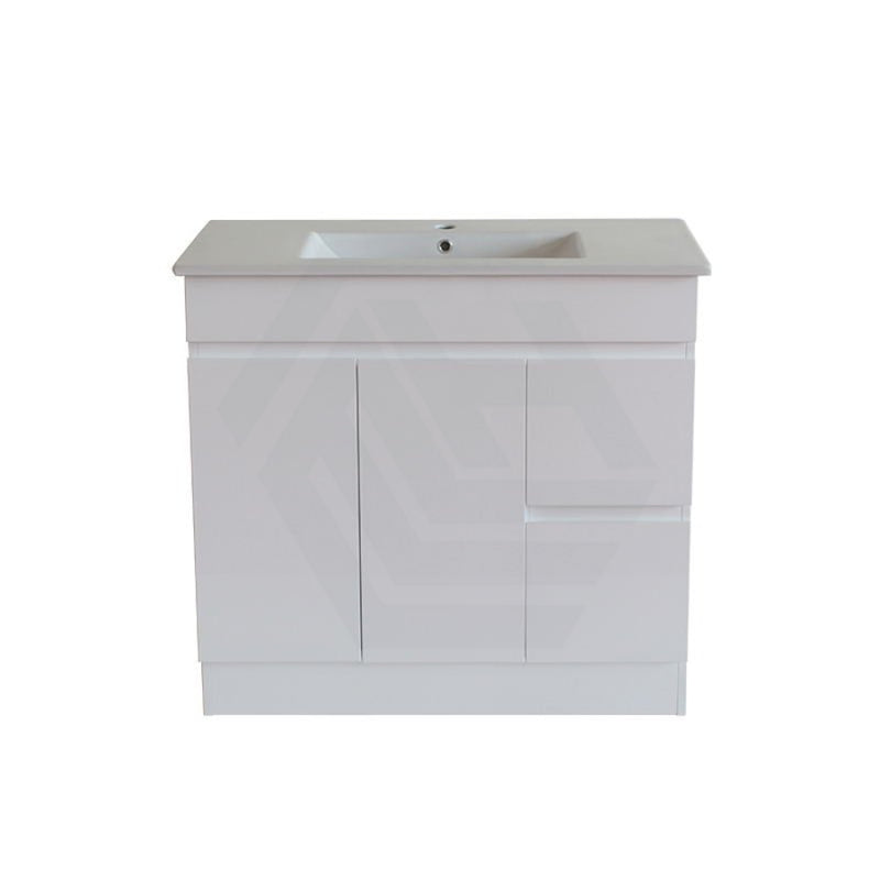 900Mm Narrow Premium Bathroom Kickboard Vanity Freestanding Left/right Drawers White Pvc