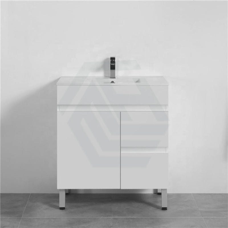 600-900Mm Narrow Premium Bathroom Freestanding Vanity White Pvc Polyurethane Cabinet Only & Ceramic