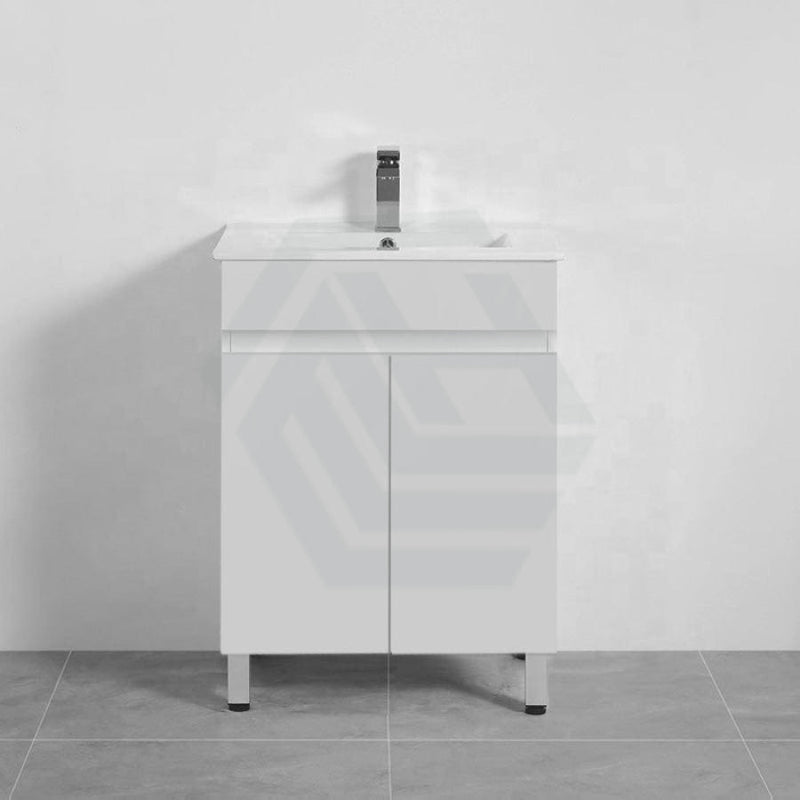 600-900Mm Narrow Premium Bathroom Freestanding Vanity White Pvc Polyurethane Cabinet Only & Ceramic