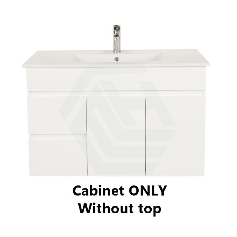 900Mm Narrow Premium Bathroom Floating Wall Hung Vanity White Pvc Left / Right Hand Side Drawers