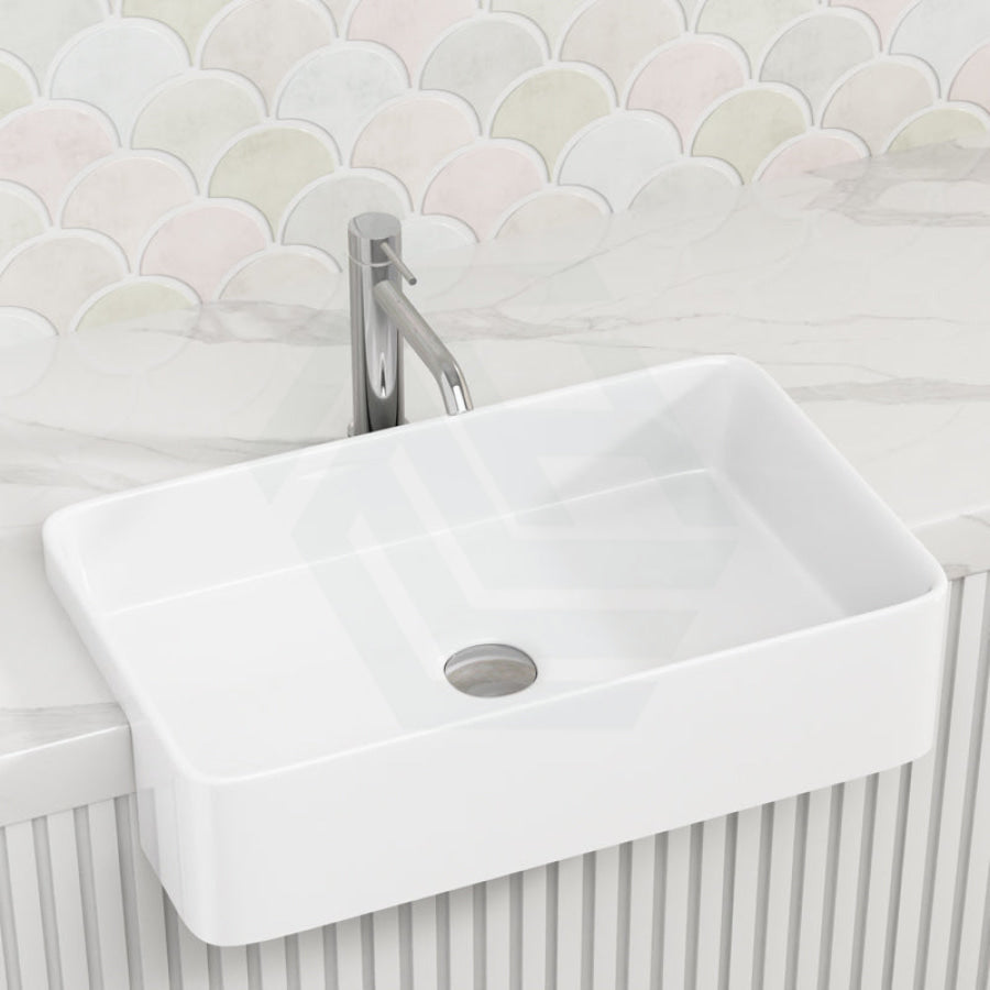 600X370X150Mmm Rectangle Gloss White Semi Recessed Ceramic Basin Semi-Recessed Basins