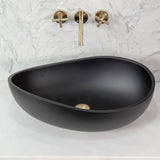 600X370X210Mm Wave Oval Above Counter Matt Black Artificial Stone Basin Basins