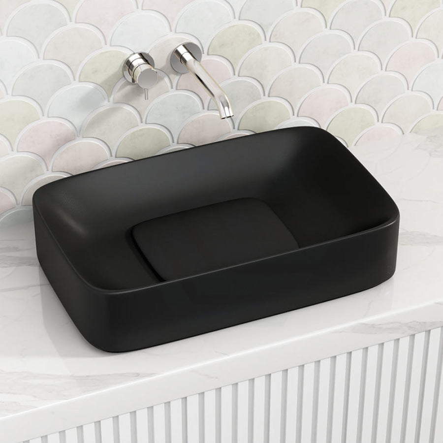 600X375X145Mm Rectangle Above Counter Ceramic Wash Basin Matt Black Decoration Board Basins