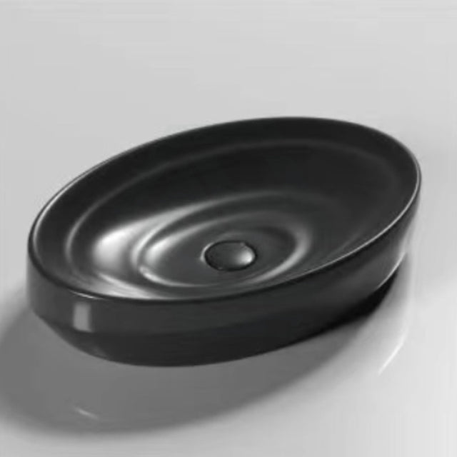 600X380X130Mm Oval Above Counter Ceramic Basin Matt Black Basins