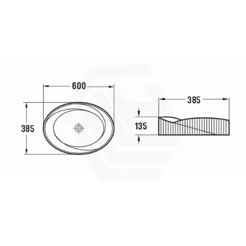 600X385X135Mm Oval Above Counter Ceramic Basin Gloss White Basins