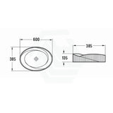 600X385X135Mm Oval Above Counter Ceramic Basin Grey Basins