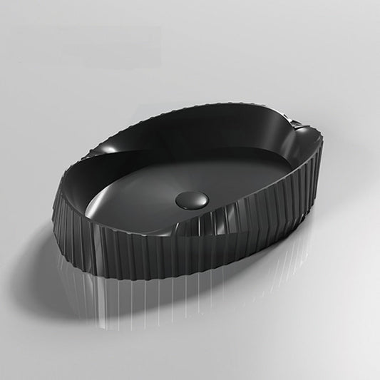 600X385X135Mm Oval Above Counter Ceramic Basin Matt Black Basins