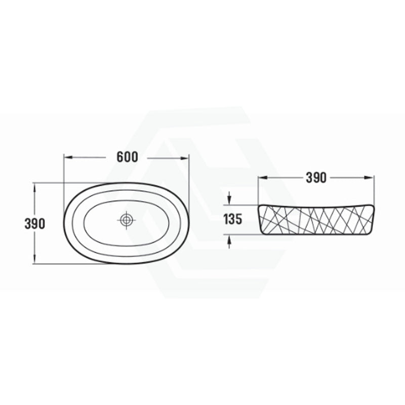 600X390X135Mm Oval Above Counter Ceramic Basin Gloss White Basins