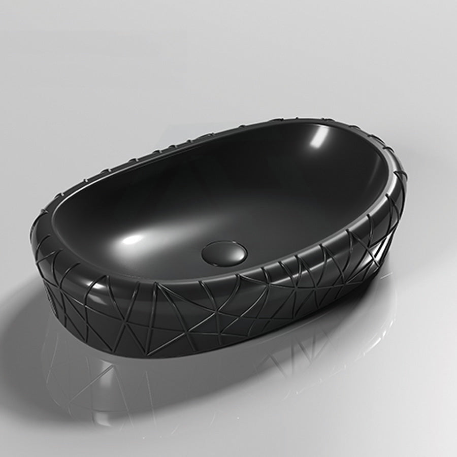 600X390X135Mm Oval Above Counter Ceramic Basin Matt Black Basins