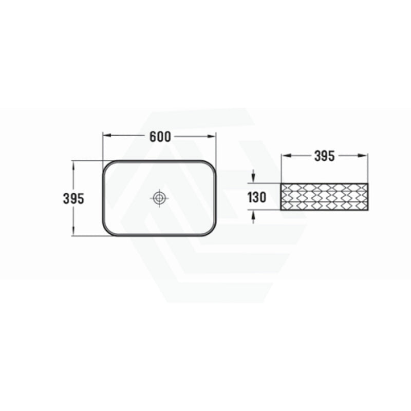 600X395X130Mm Rectangle Gloss White Above Counter Basin Ceramic Basins