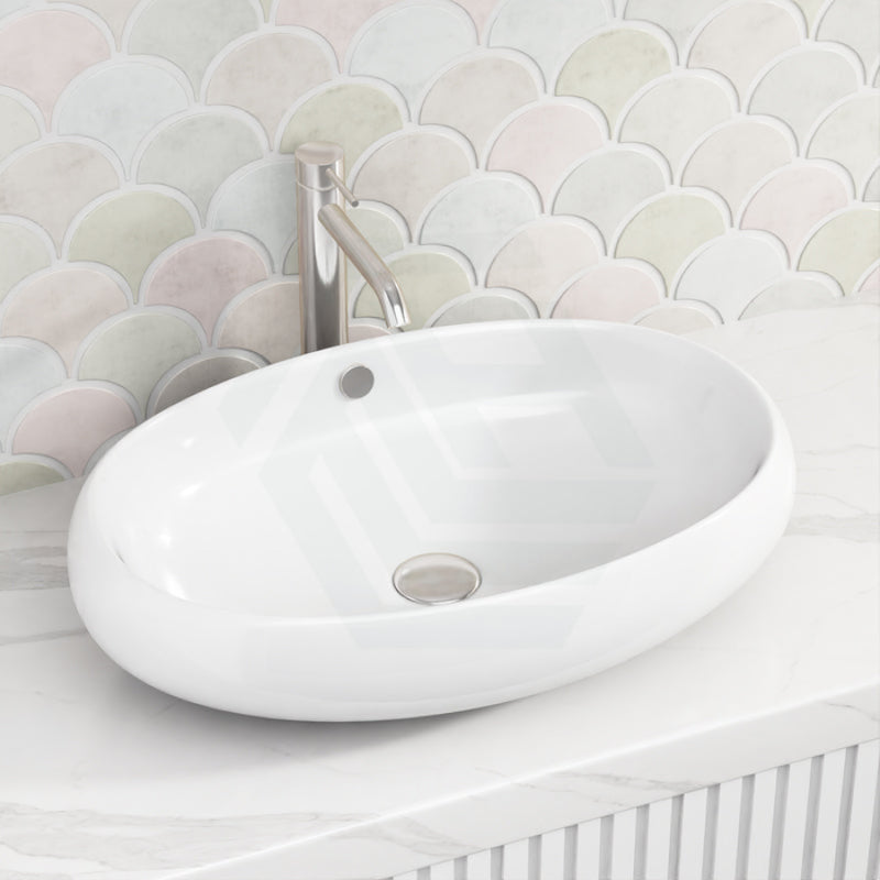 600X400X150Mm Bathroom Oval Above Counter Gloss White Ceramic Top Basin Basins