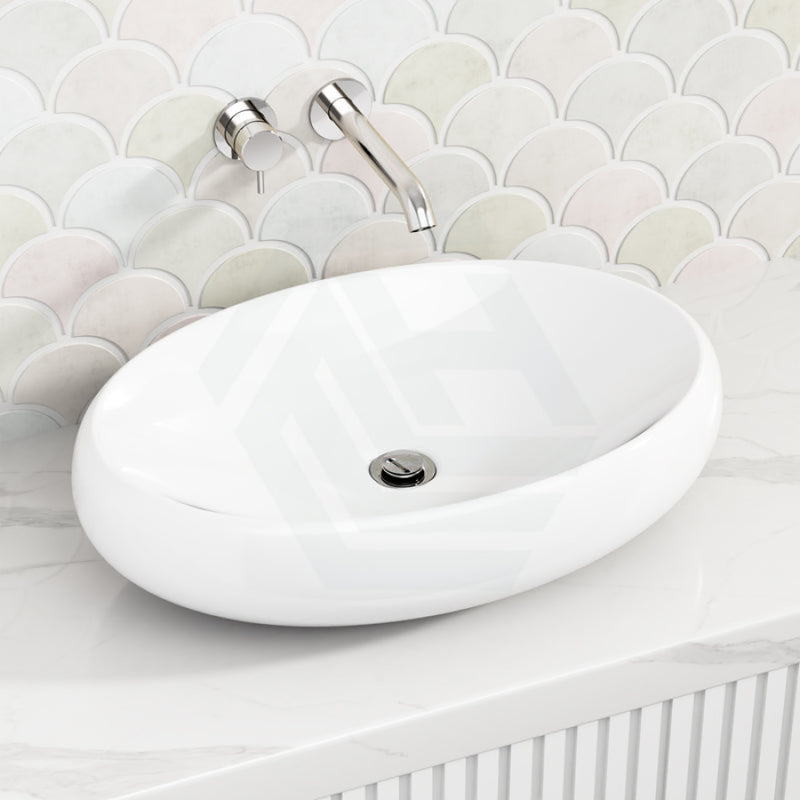 600X400X155Mm Bathroom Oval Above Counter White Ceramic Wash Basin Basins