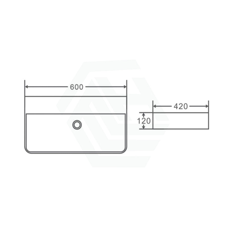 600X420X120Mm Rectangle Above Counter/wall-Hung Gloss White Ceramic Basin Ultra Slim