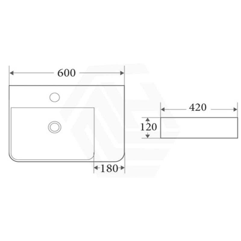 600X420X120Mm Above Counter/wall-Hung Rectangle White Ceramic Basin Left / Right Hand Bowl One Tap