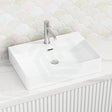 600X420X130Mm Above Counter / Wall Hung Rectangle Gloss White Ceramic Basin One Tap Hole Basins