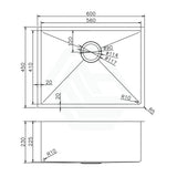 600X450X230Mm 1.2Mm Handmade Top/undermount Single Bowl Kitchen Sink Stainless Steel 304