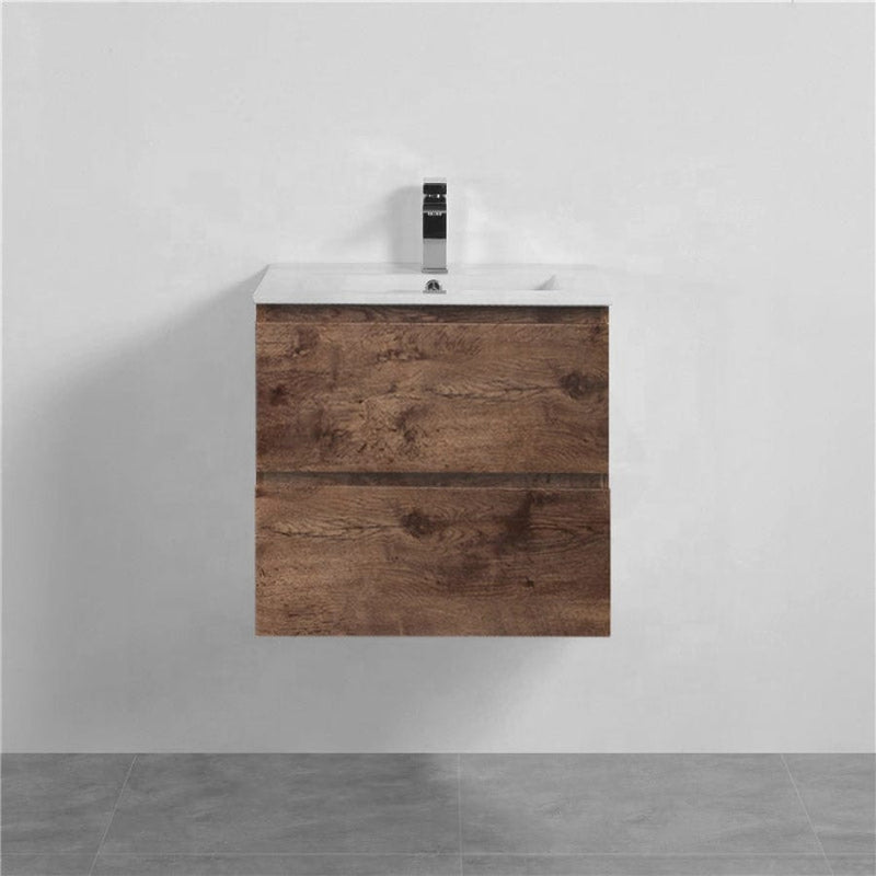 600-1500Mm Wall Hung Bathroom Floating Vanity Dark Oak Wood Grain Pvc Filmed Drawers Cabinet